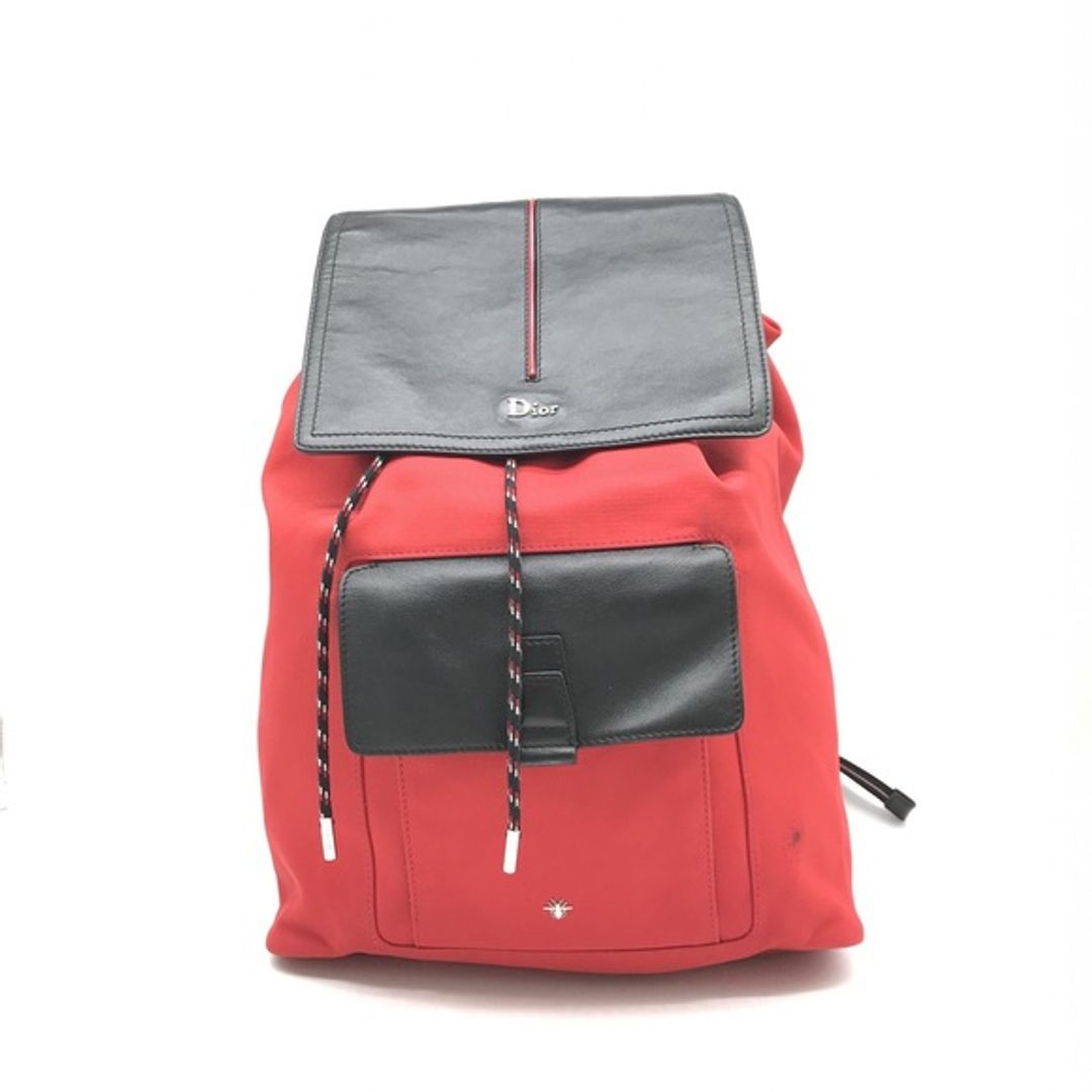 Bumblebee Leather Flap Backpack in Red / Black