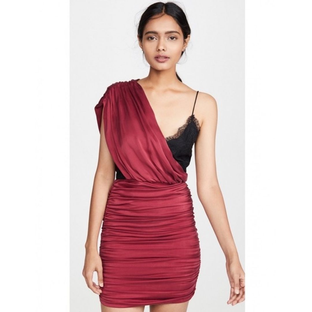 Bianca Rouched One shoulder Stretch Silk Mini Dress in Red