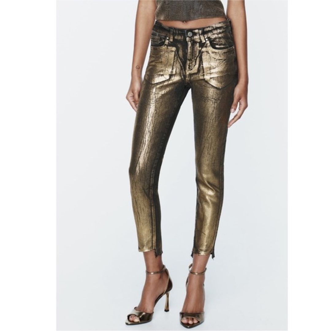 Zara Gold Foil and Black Skinny Jeans