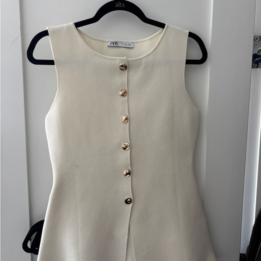 Zara Ivory Knit Top with Metallic Accent