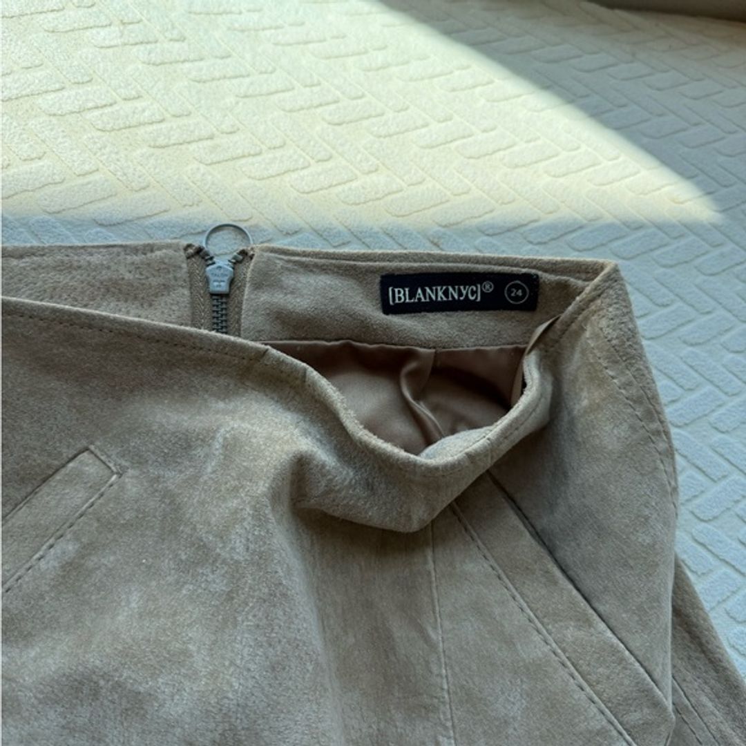 Tan Suede Mini Skirt with Slit