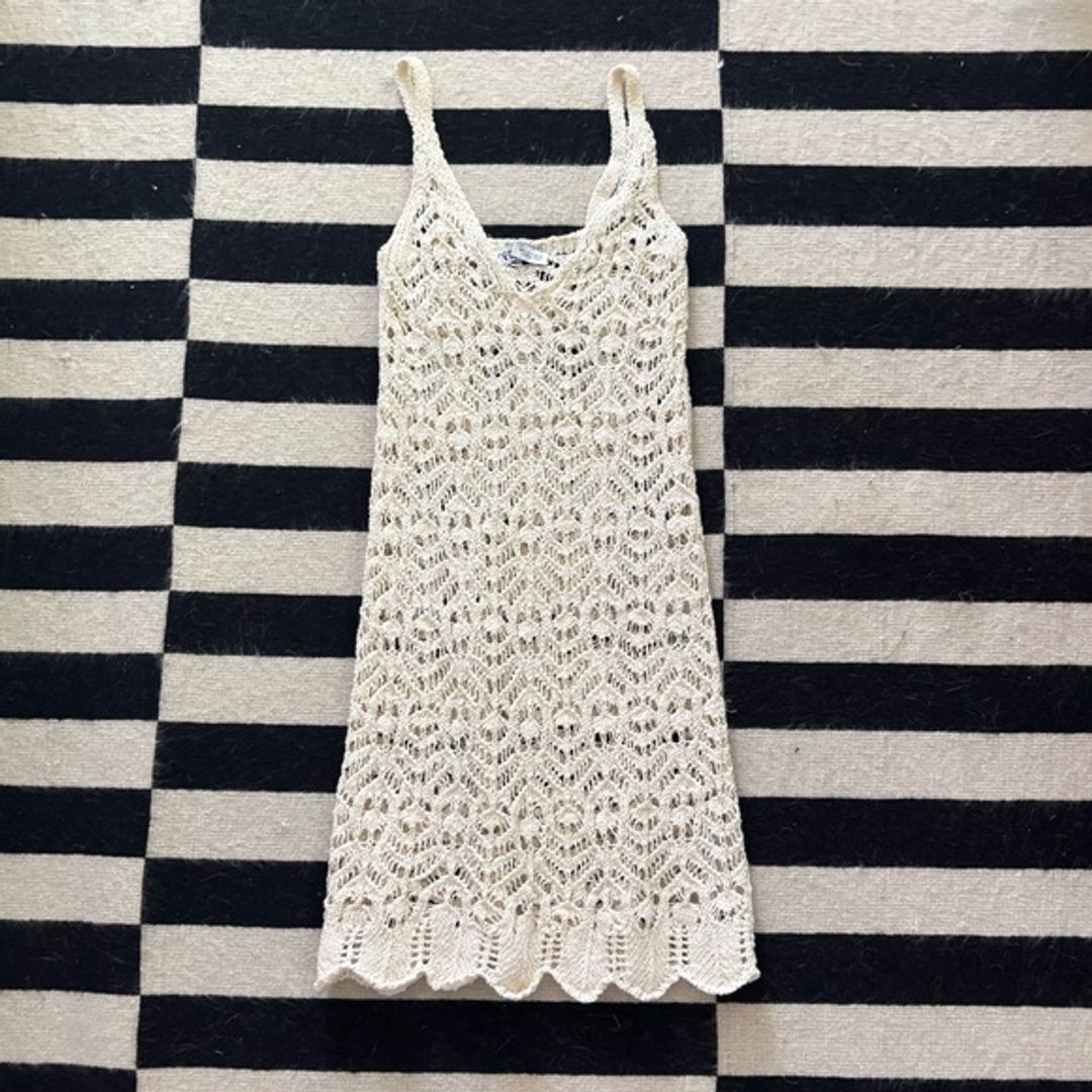 Zara Ecru Textured Knit Mini Dress