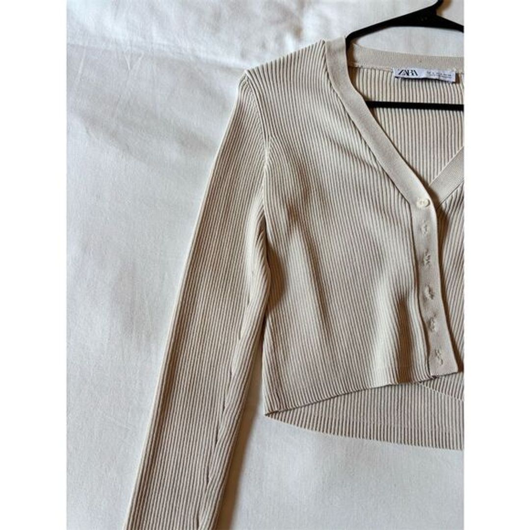 NWT Zara Women's Beige Ribbed Knit Cropped Cardigan