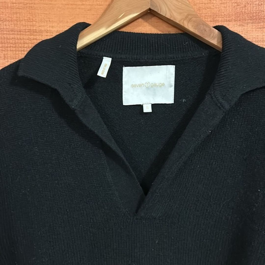 Seven Gauge Black Wool Polo Sweater