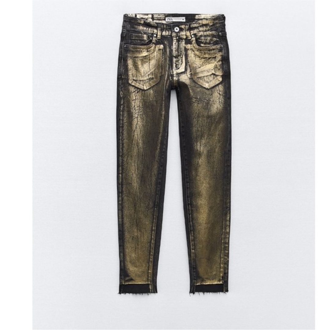 Zara Gold Foil and Black Skinny Jeans
