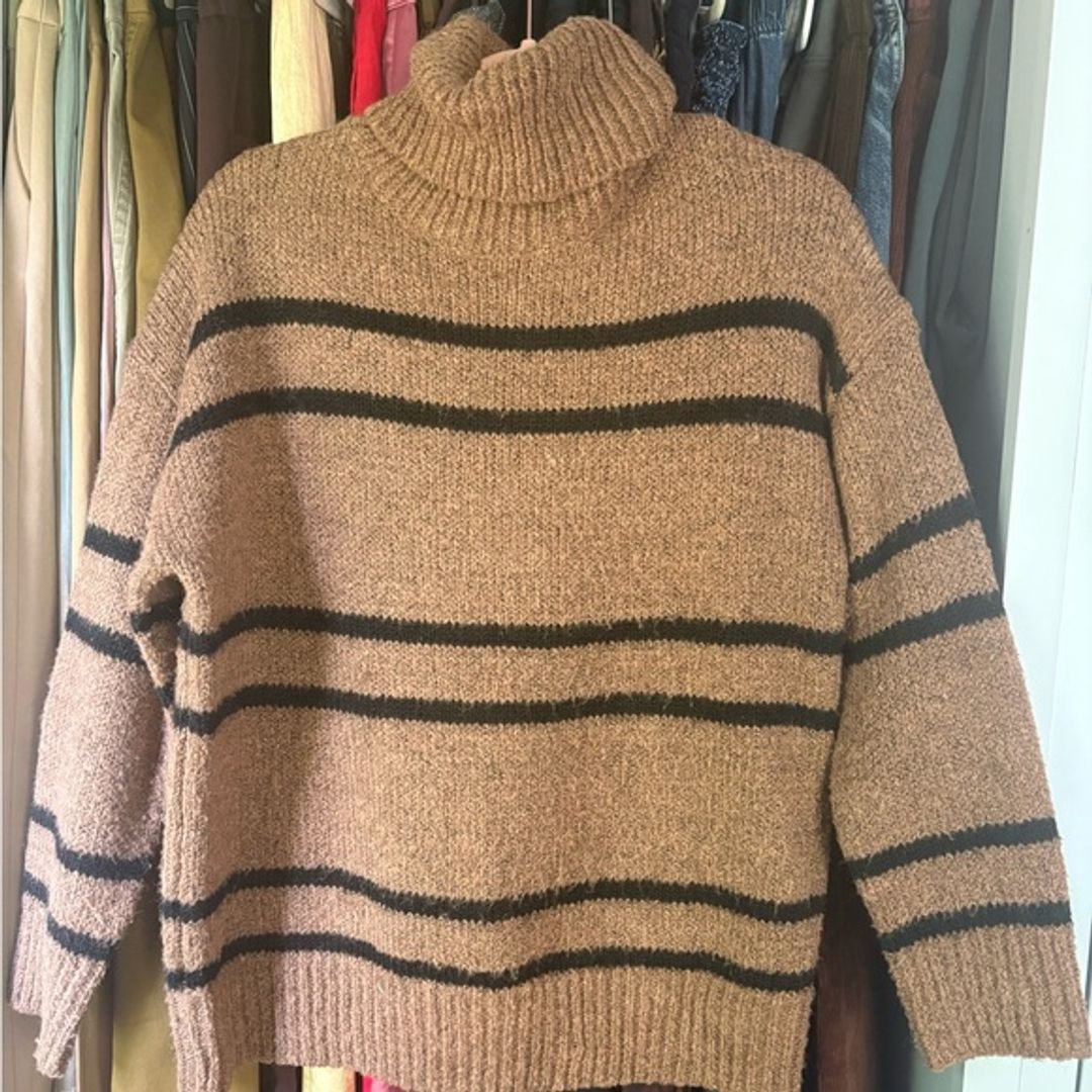 Line and Dot Cozy Brown Striped Turtleneck Sweater XS