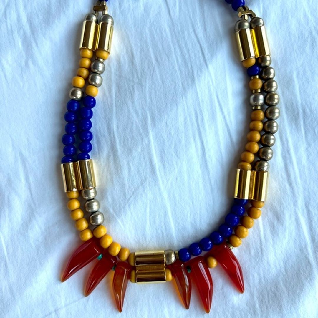 Lizzie Fortunato Gold-Tone Necklace with Resin, Carved Carnelian & Bead Turquoise