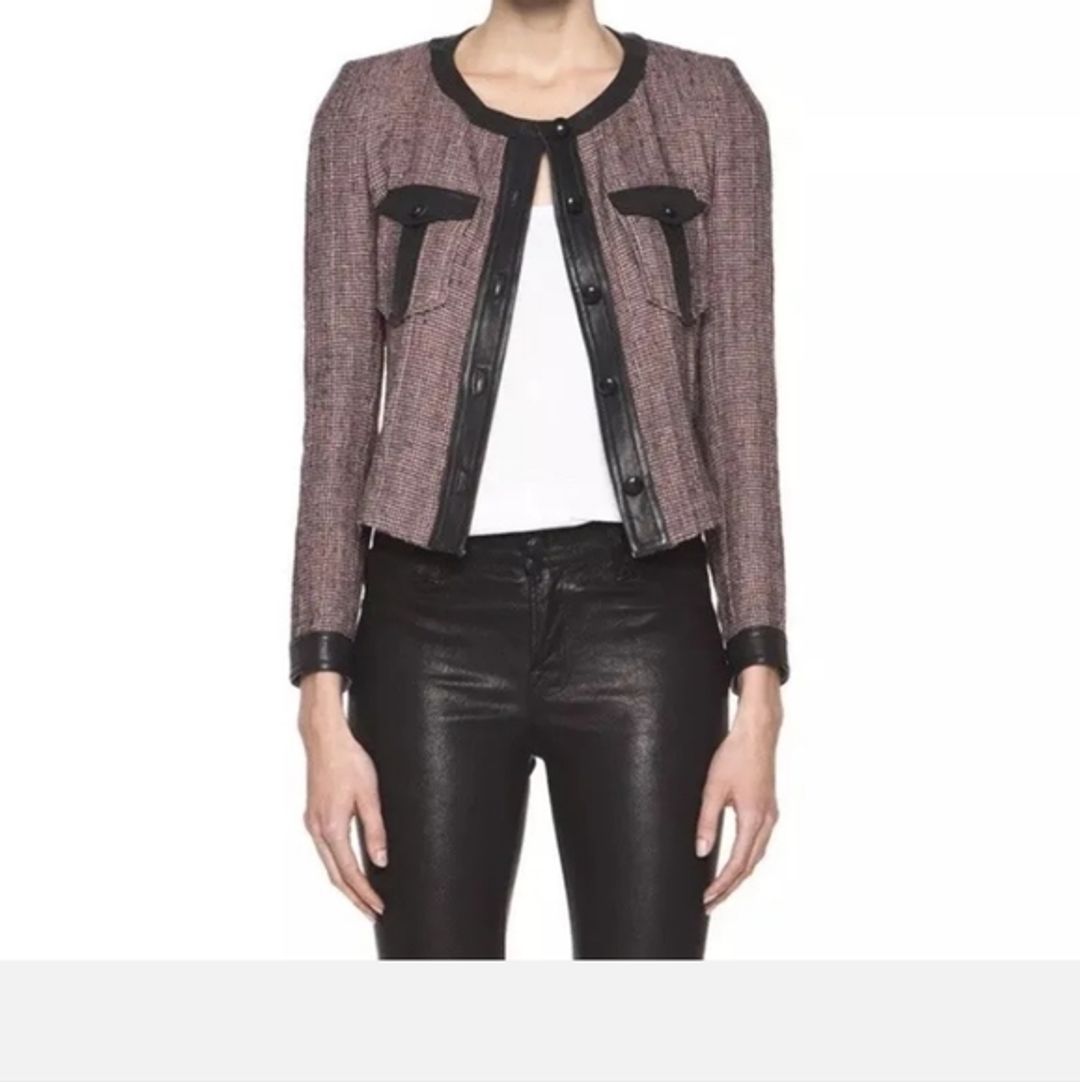 Isabel Marant Pink Tweed Black Leather Trim Jacket