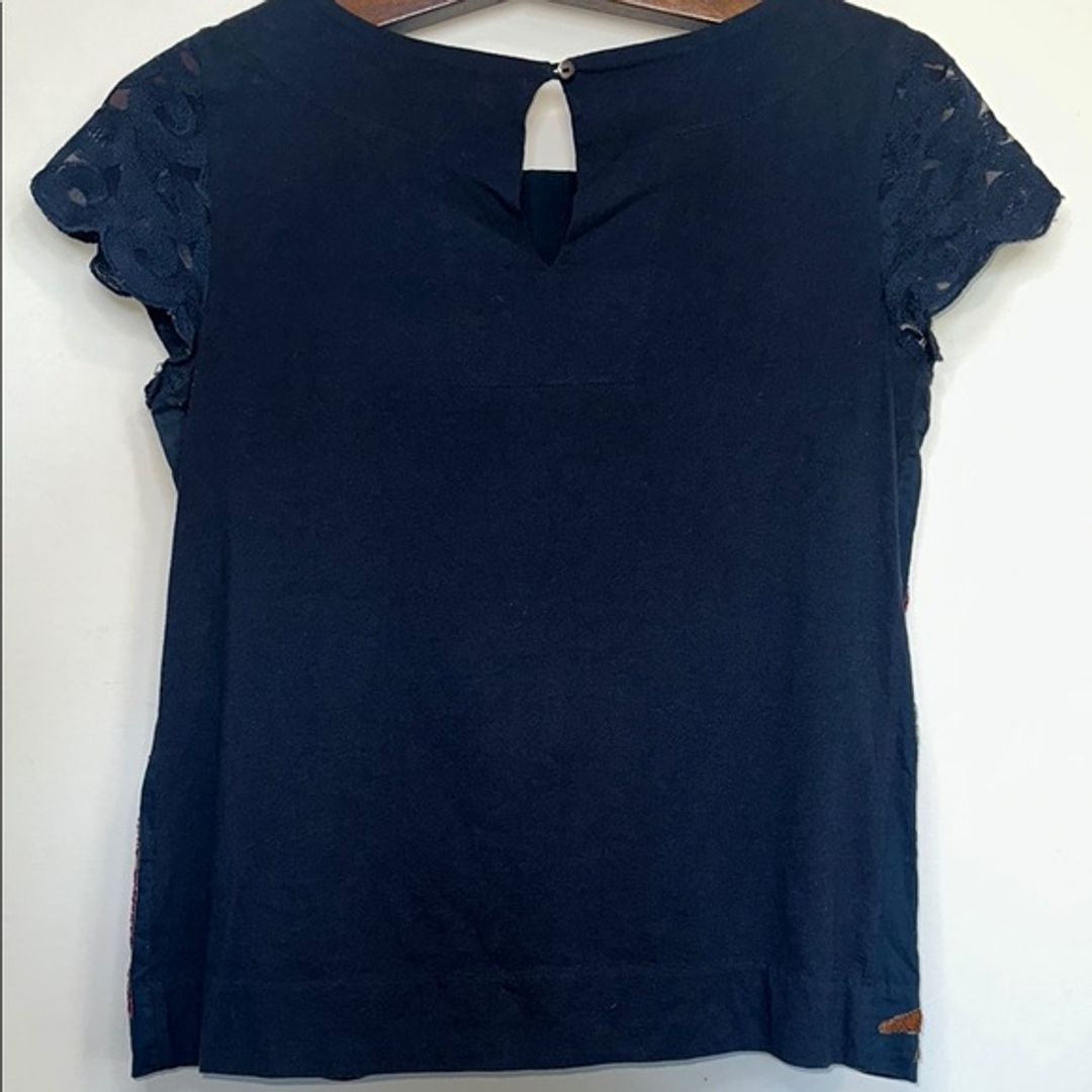 Anthropologie Blue Embroidered Floral Top