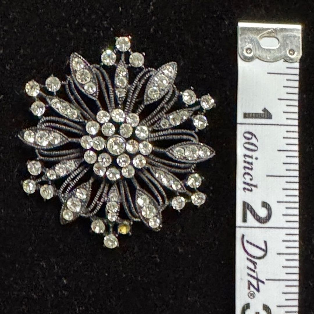 VTG Black and Silver Crystal Brooch