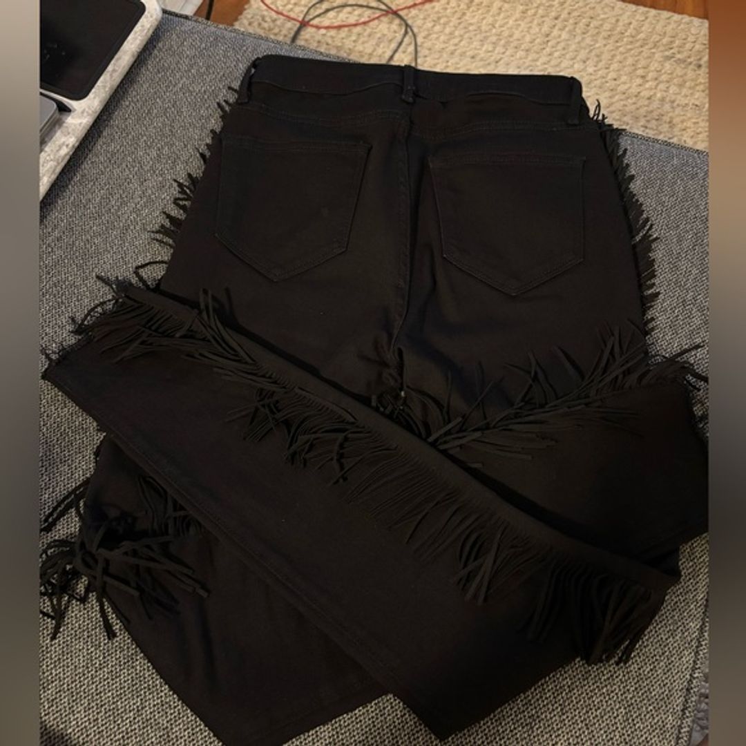 Aqua Black Skinny Jeans with Fringe