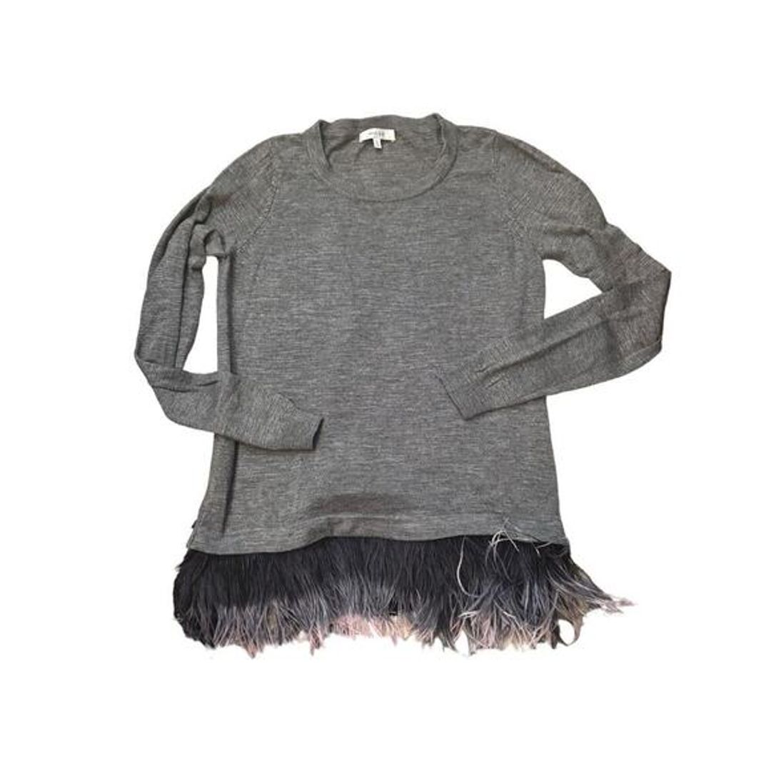 MILLY grey sweater with feather trim M