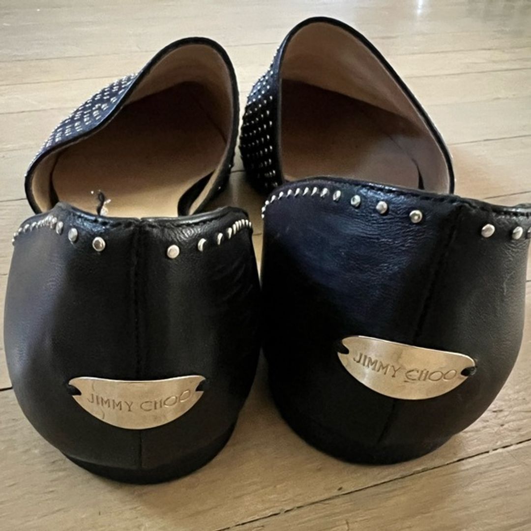 Jimmy Choo Globe Flat Black Nappa Flats with Silver Micro Studs