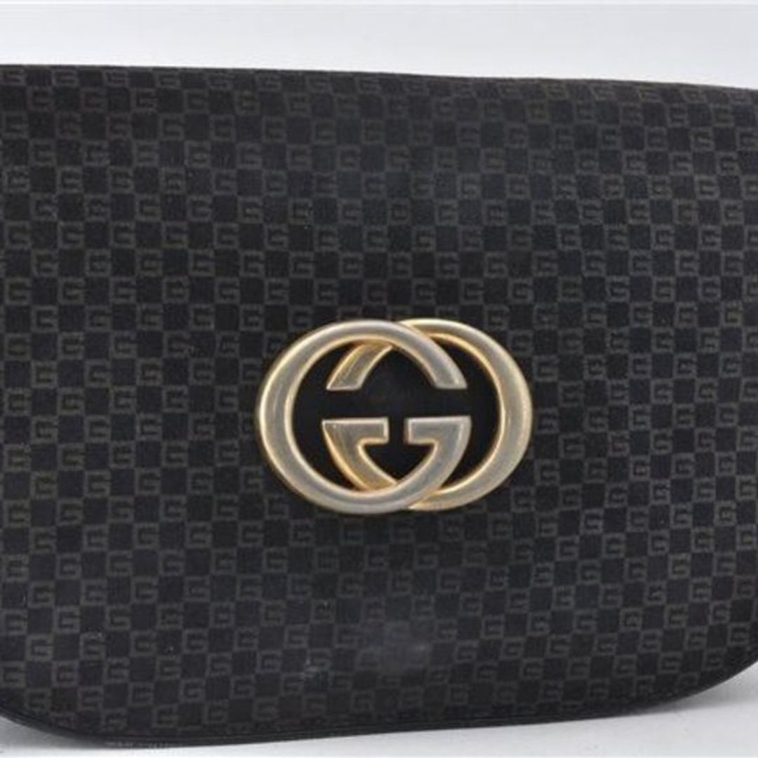 Vintage Square G Suede Flap Clutch in Navy / Gold