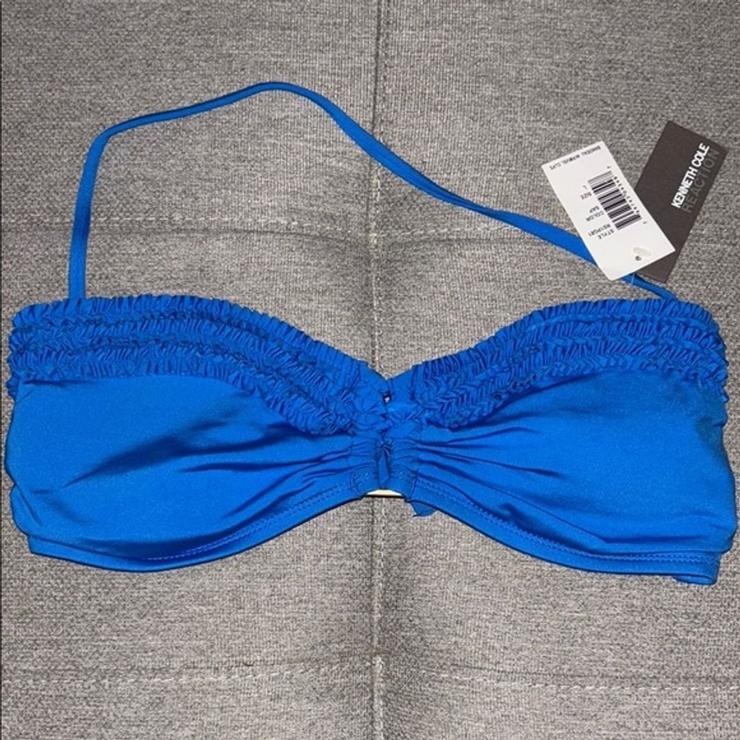 Kenneth Cole: Blue Bandeau Bikini Top with Ruching - Size Large