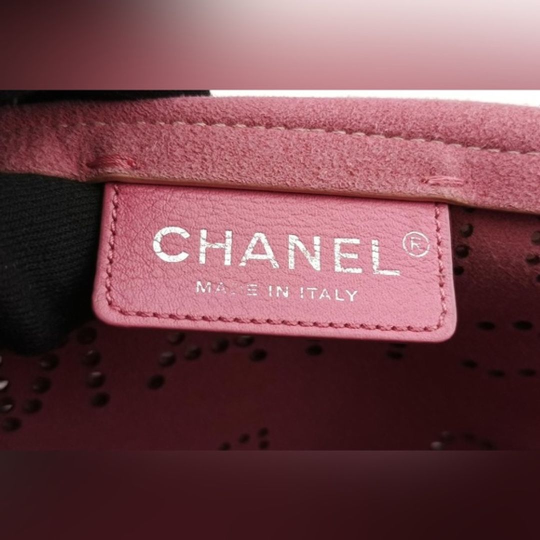 Chanel Leather Crossbody Perforated Eyelets Logo Mania Print Flap Bag