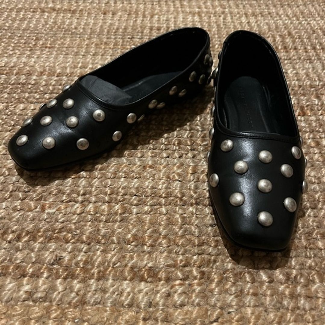 Freda Salvador Jessie Ballet Flat Calf Leather Silver Tone Studs Women 6.5