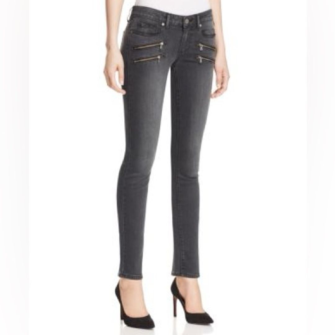 Paige Edgemont High Rise Skinny Jeans with Gunmetal Double Zippers - Smoke Grey