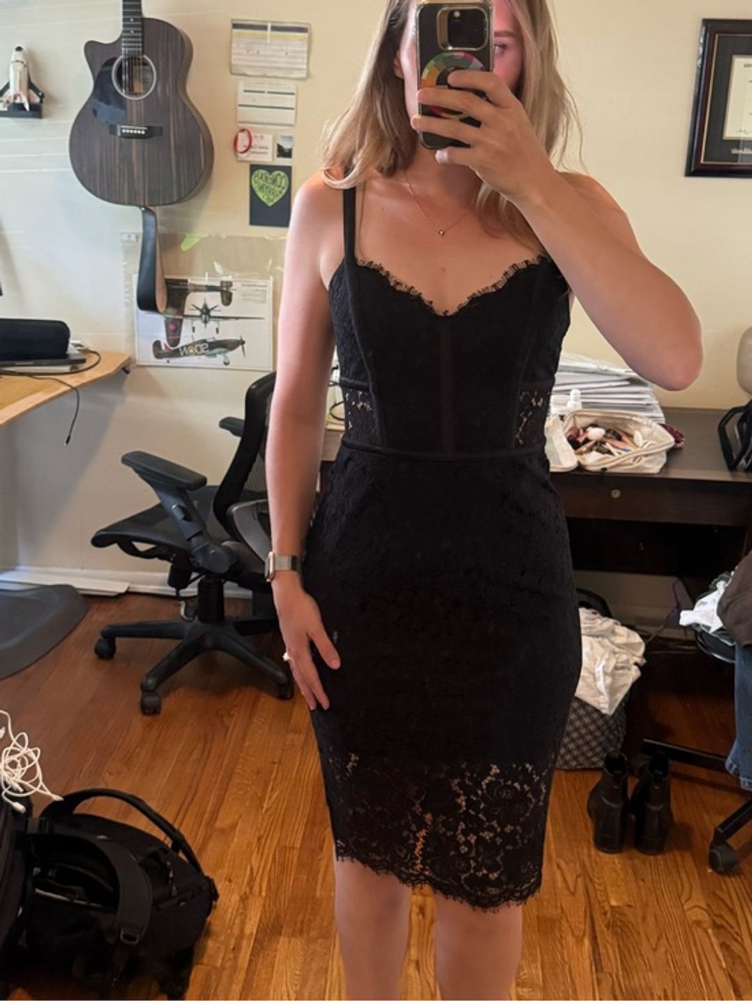 Express Black Lace Bustier Corset Midi Bodycon Dress 2 like new