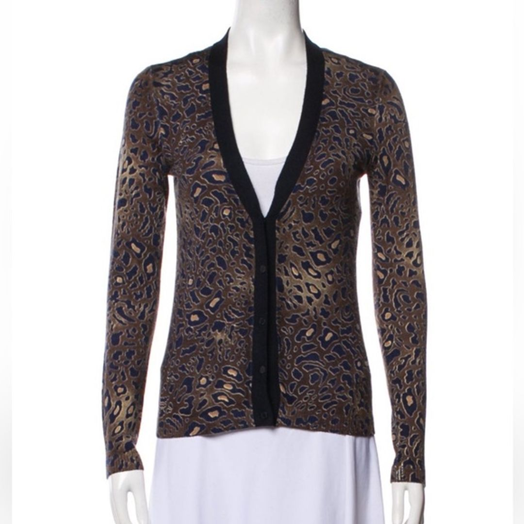 Tory Burch Merino Animal Print Cardigan Sweater