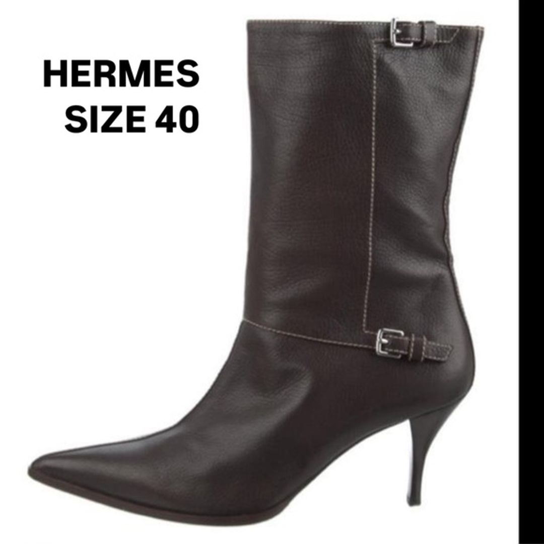 Leather moto kitten heel boots in Brown