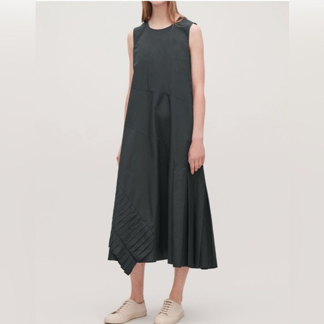 COS a-line maxi dress with pleated ruffle drape