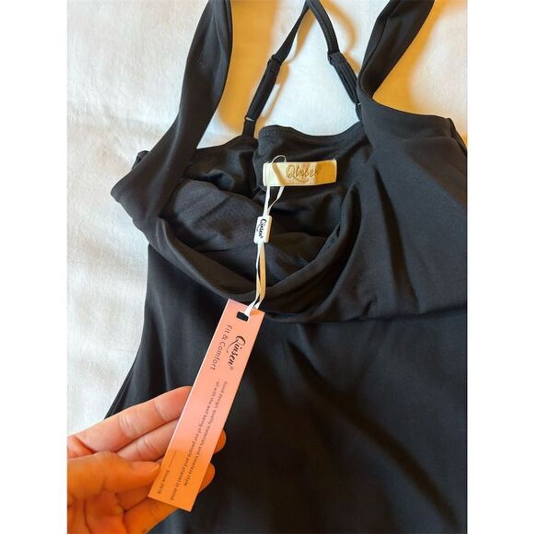 Qinsen Women's Black Strappy Mini Dress