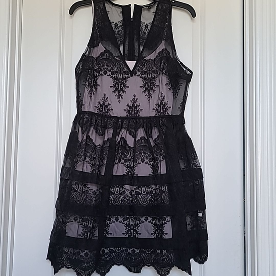 Marissa Webb Black Lace Mini Dress with Lavender Slip