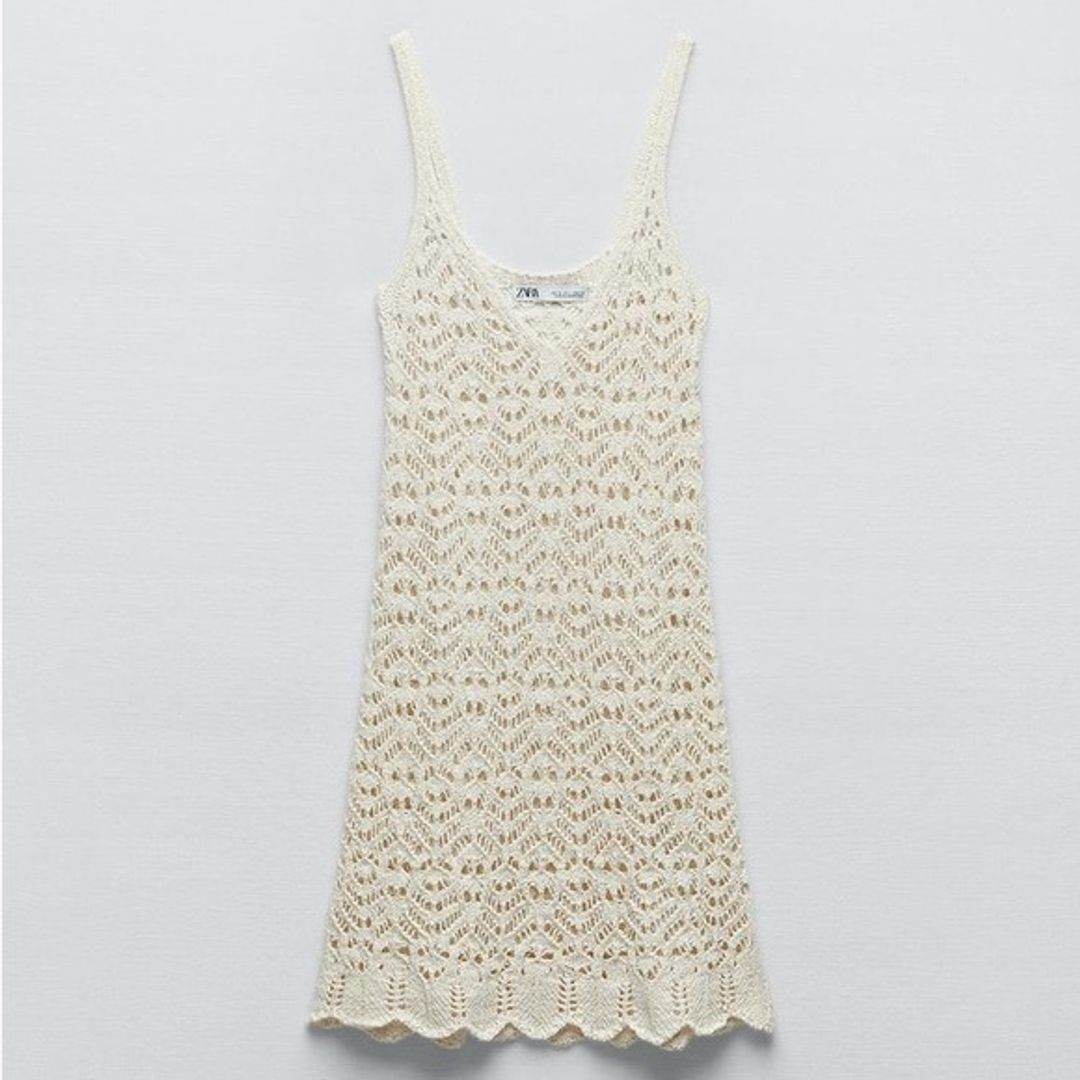 Zara Ecru Textured Knit Mini Dress