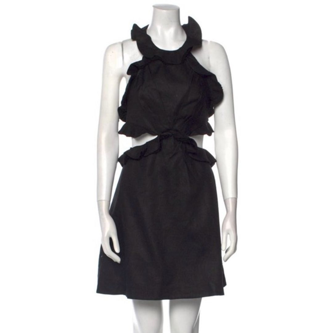 Postcard Linen Ruffled Tie-Back Black Mini Dress