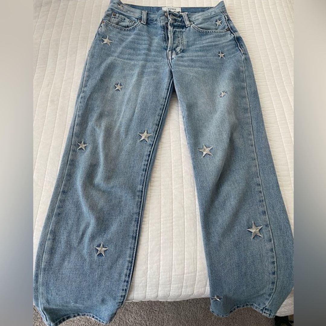 Pistola Charlie Straight Leg Jeans with Star Embroidery