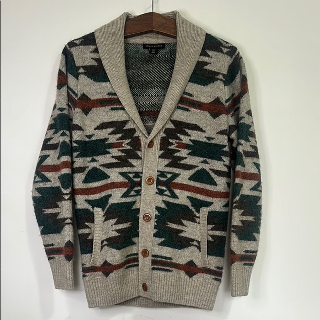 Ethan Pierce Aztec Print Cardigan Size Small Wool Blend