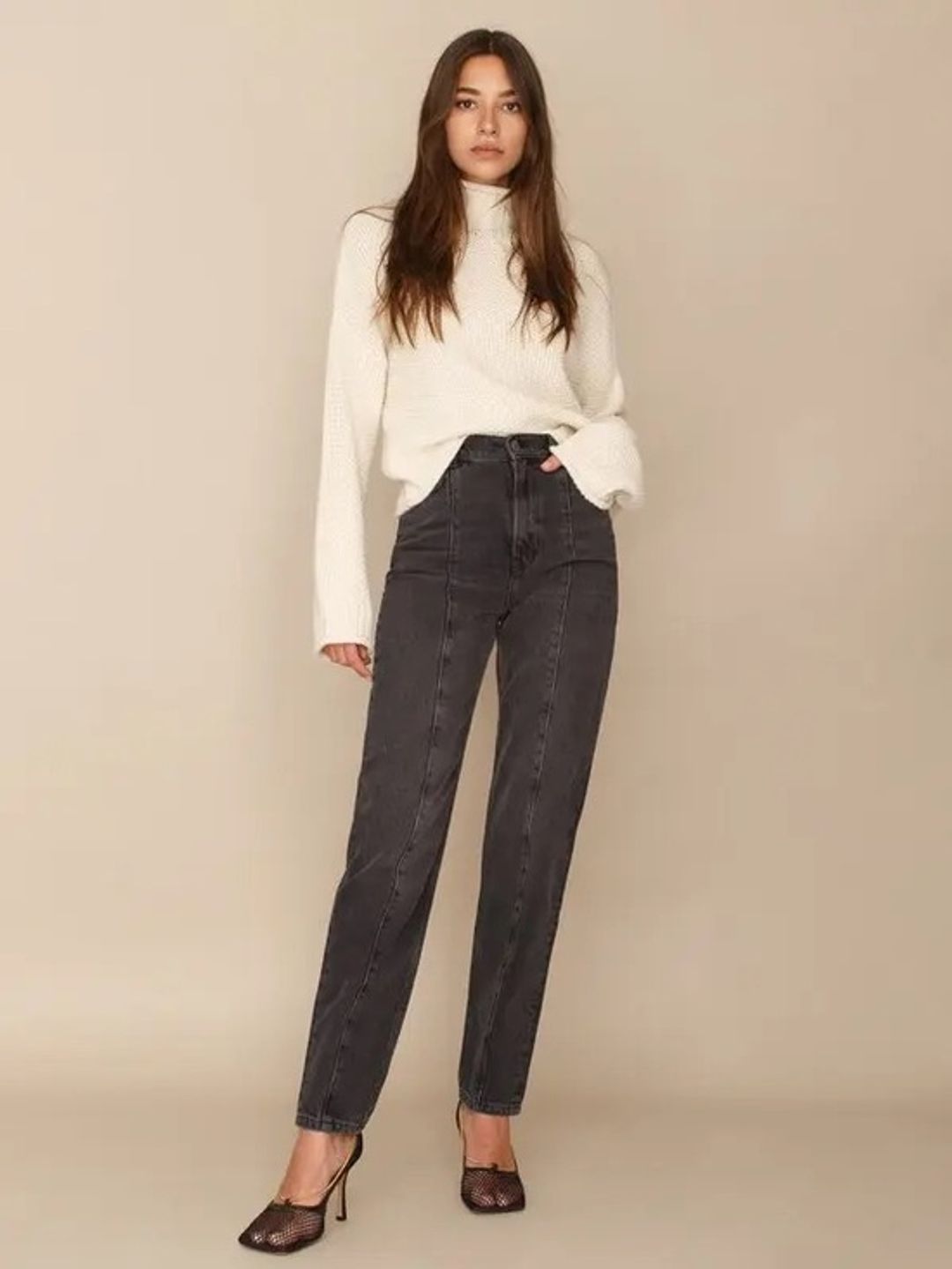 Kris Relaxed Jean Reformation High-Waist Black Washed Front Seam Jeans 26