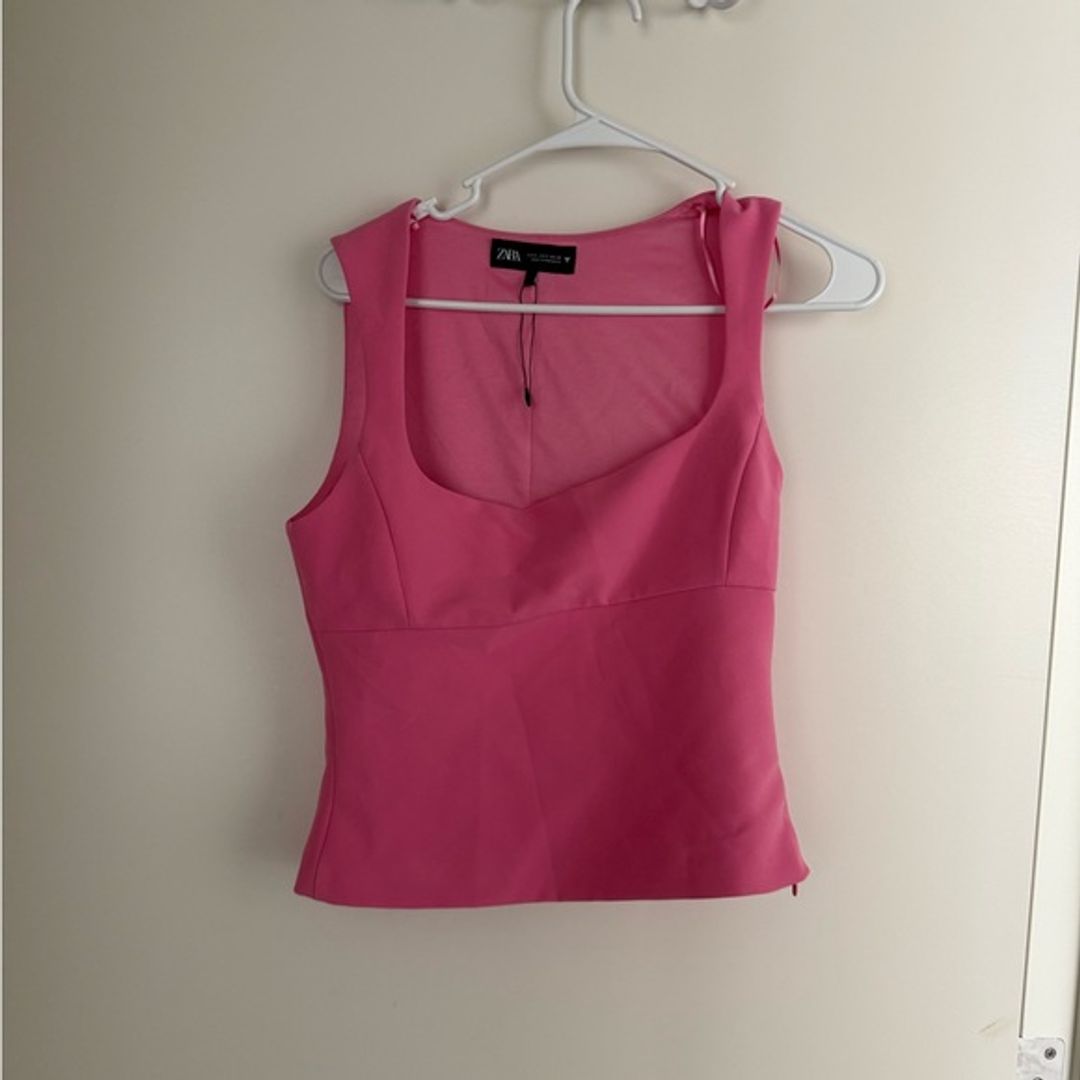 Zara Pink Square Neck Sleeveless Blouse