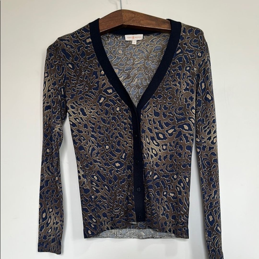Tory Burch Merino Animal Print Cardigan Sweater