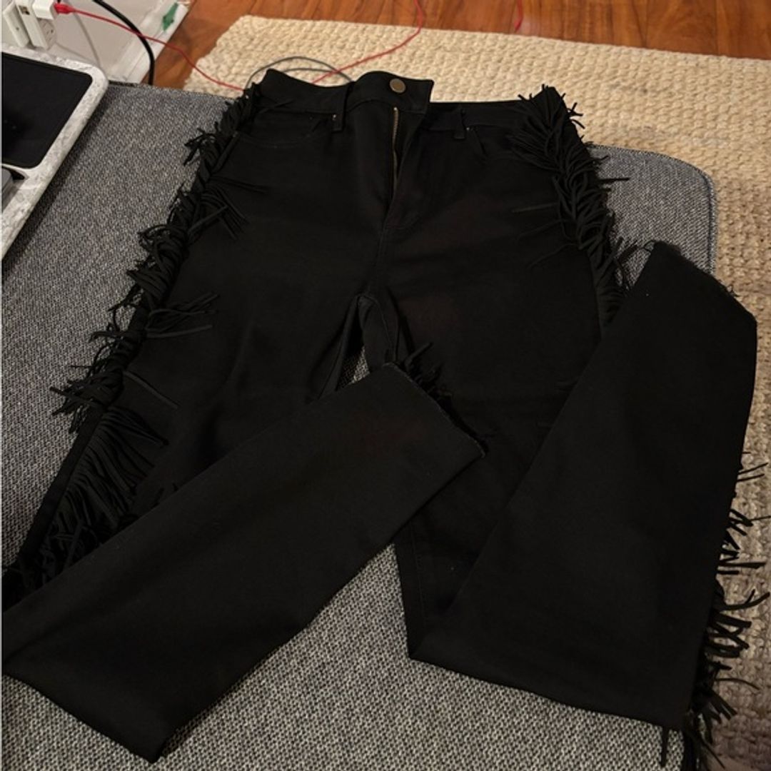 Aqua Black Skinny Jeans with Fringe