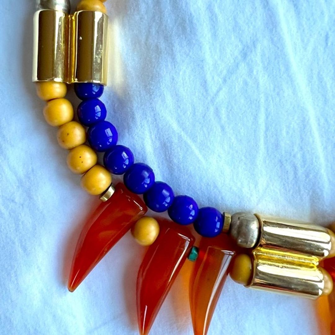 Lizzie Fortunato Gold-Tone Necklace with Resin, Carved Carnelian & Bead Turquoise