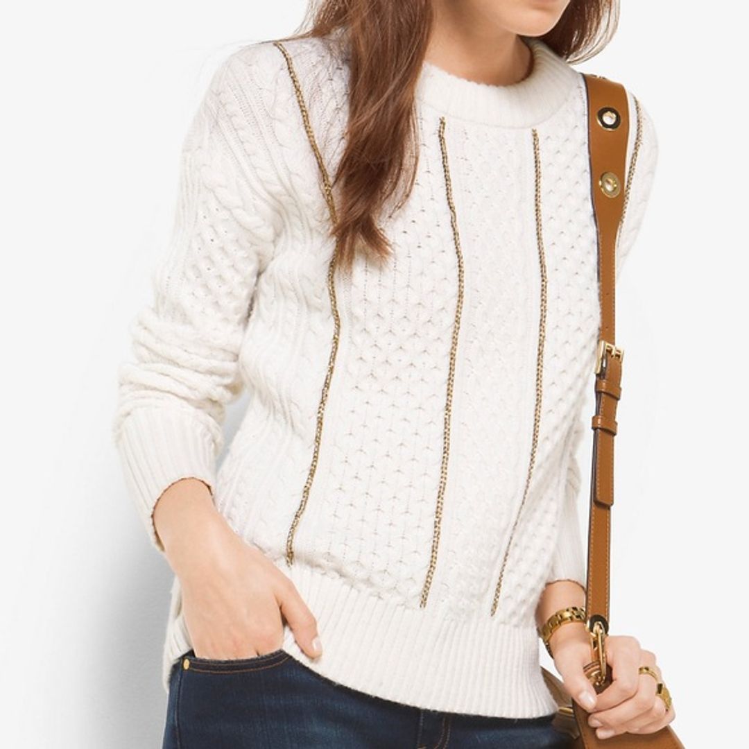 NWT Michael Kors Chain-Trim Merino Wool and Cashmere Sweater - Cream