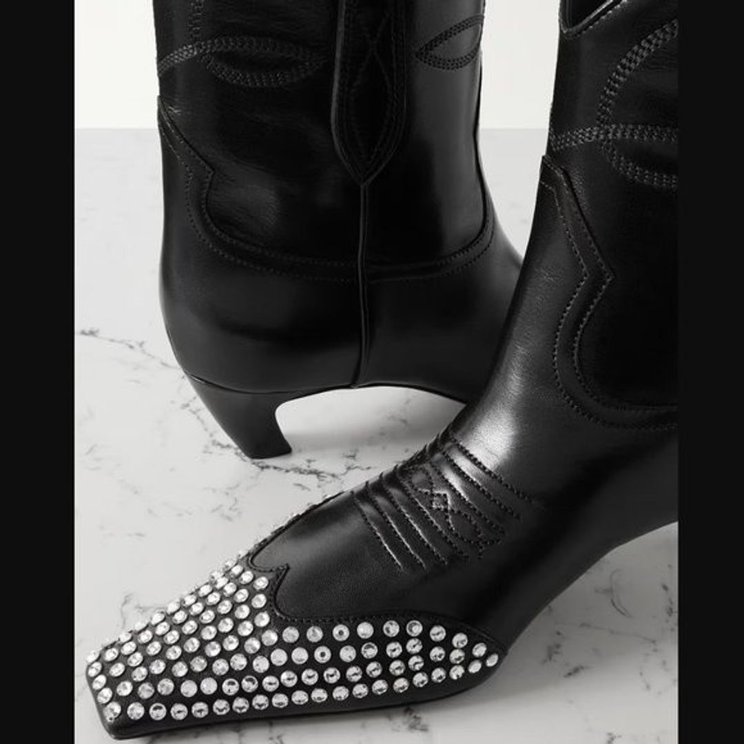 Khaite 'dallas' leather boots with rhinestones