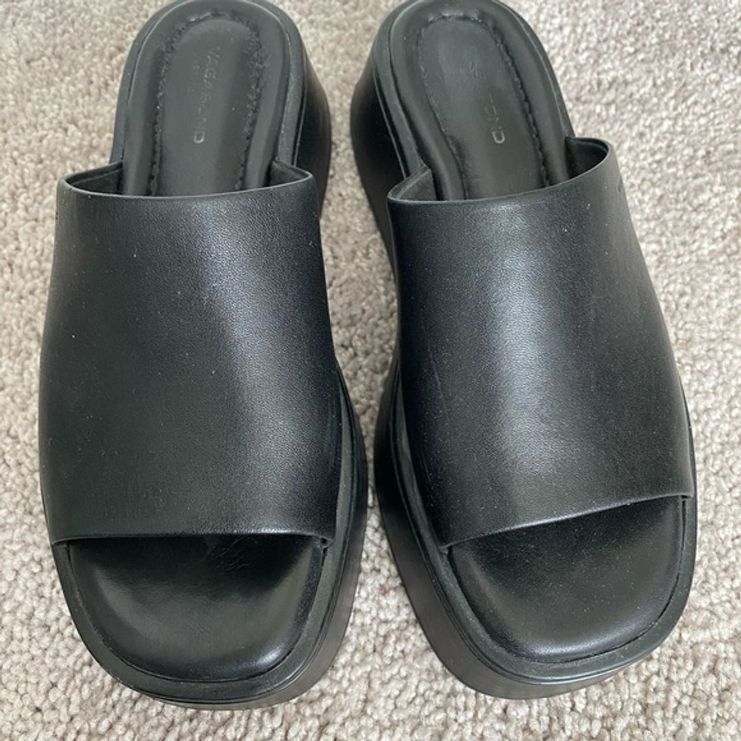 Vagabond Courtney Black Leather Platform Slide Sandals