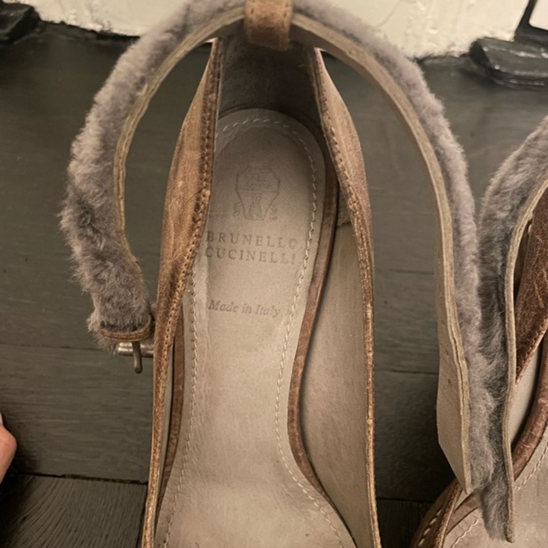 Brunello Cucinelli Leather Pumps with Fur Ankle Strap