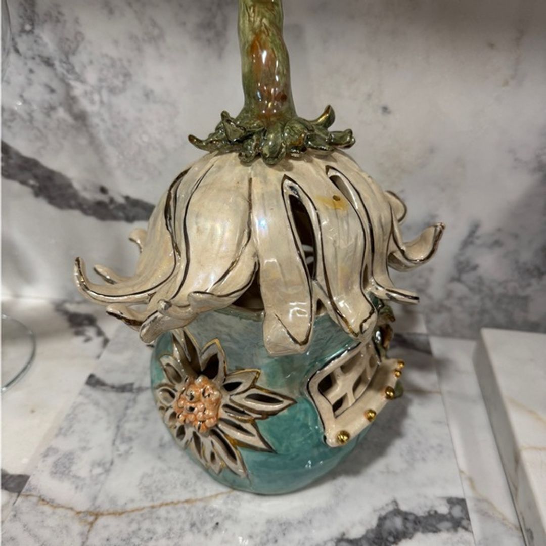 Heather Goldminc Blue Sky Tan Clayworks Tea Light Fairy House