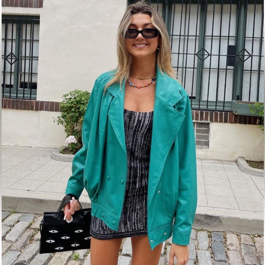 Nasty gal Oversized Faux Leather Button Up Jacket forest teal green size us 0