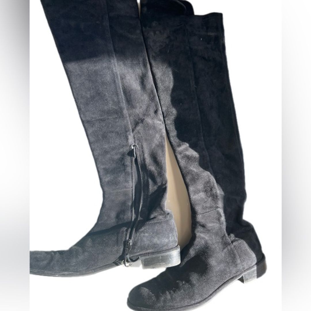 Stuart Weitzman classic signature black suede knee-high flat boot size 40
