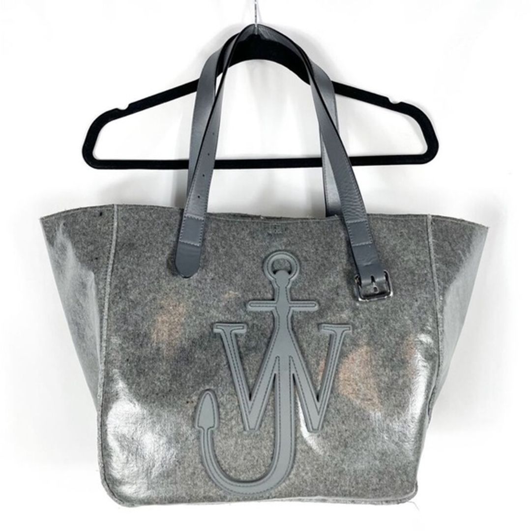 Grey felt & leather belt-handle large tote bag