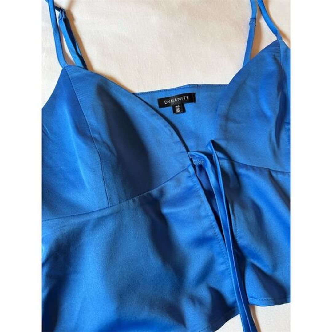 Dynamite Blue Satin Tie Front Cami Top