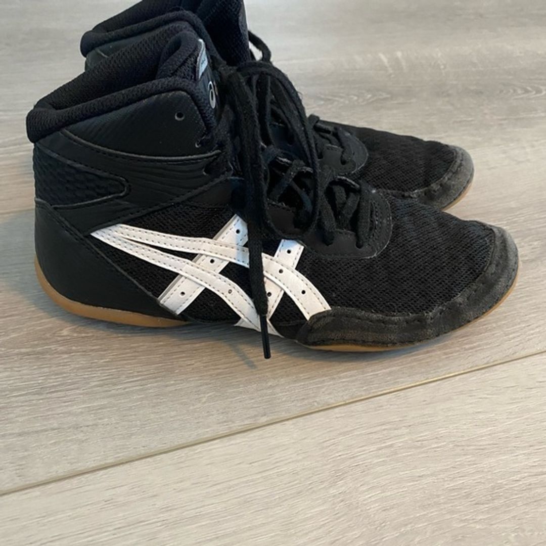 Asics Black and White High-Top Wrestling Shoes