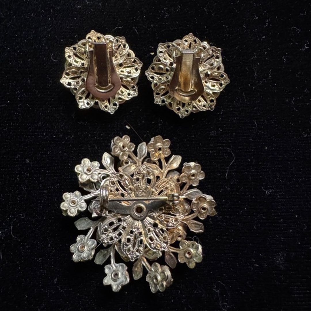 Vintage Purple and Pink Brooch and Earrings Set