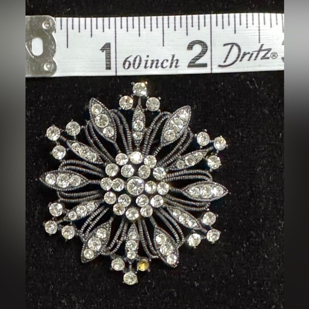 VTG Black and Silver Crystal Brooch