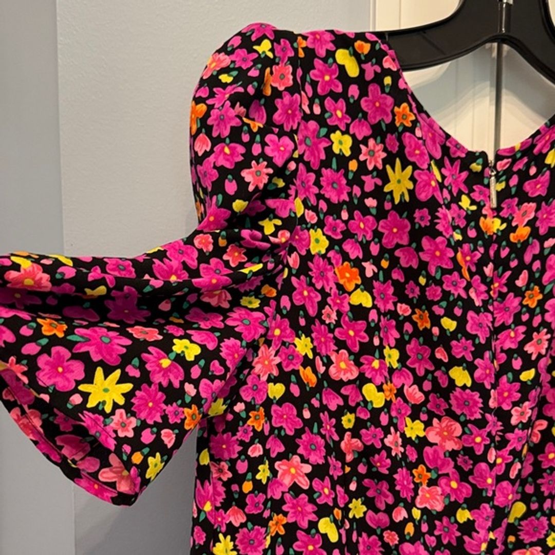 NWT Kate Spade Vibrant Pink and Yellow Floral Dress with Puff Sleeves 10 US